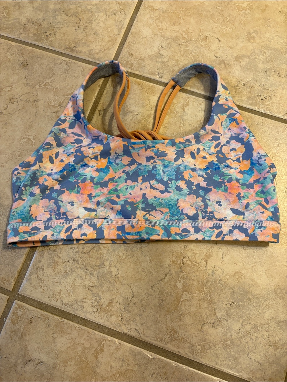 Born Primitive Pastel Floral Strappy Sports Bra in Blue, Peach and Teal